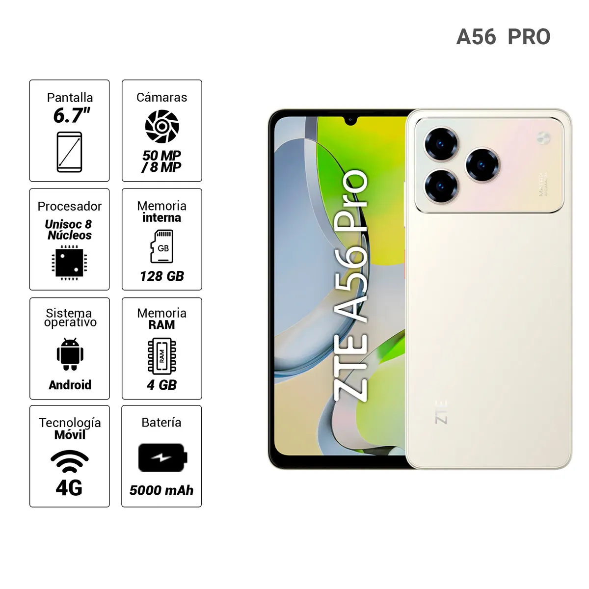 ZTE - ZTE BLADE A56 PRO 4+8GB +128GB DORADO