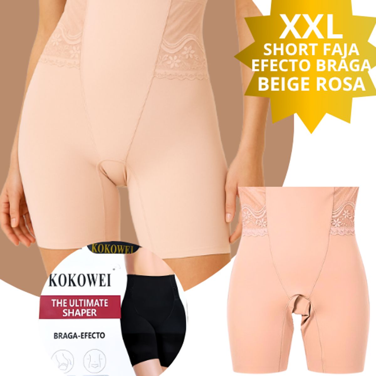 GENERICO - Short Faja con Efecto Moldeador Beige Rosa Talla XXL