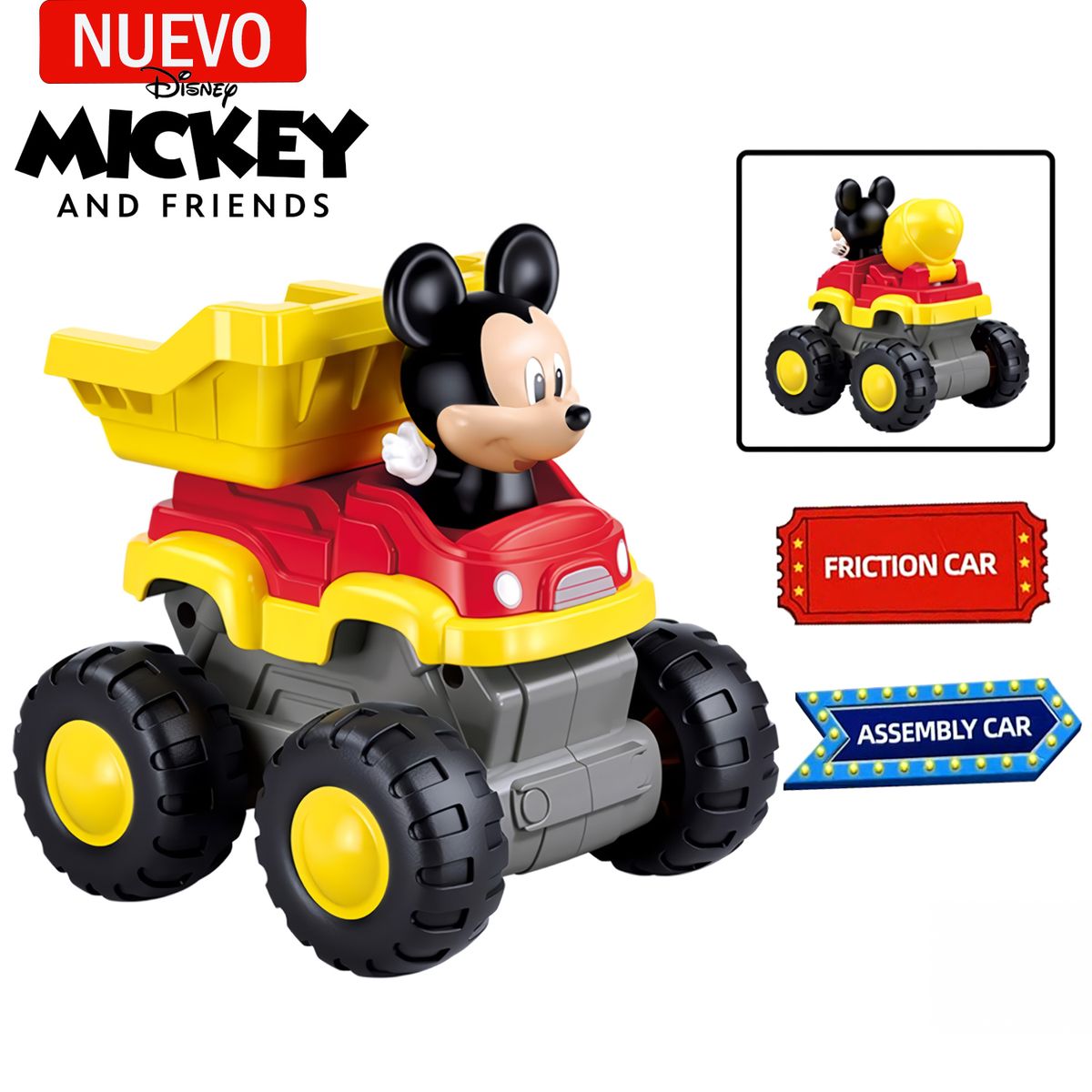 DISNEY BABY - Juguete Camión Volquete de fricción de Mickey 2 en 1 12 piezas