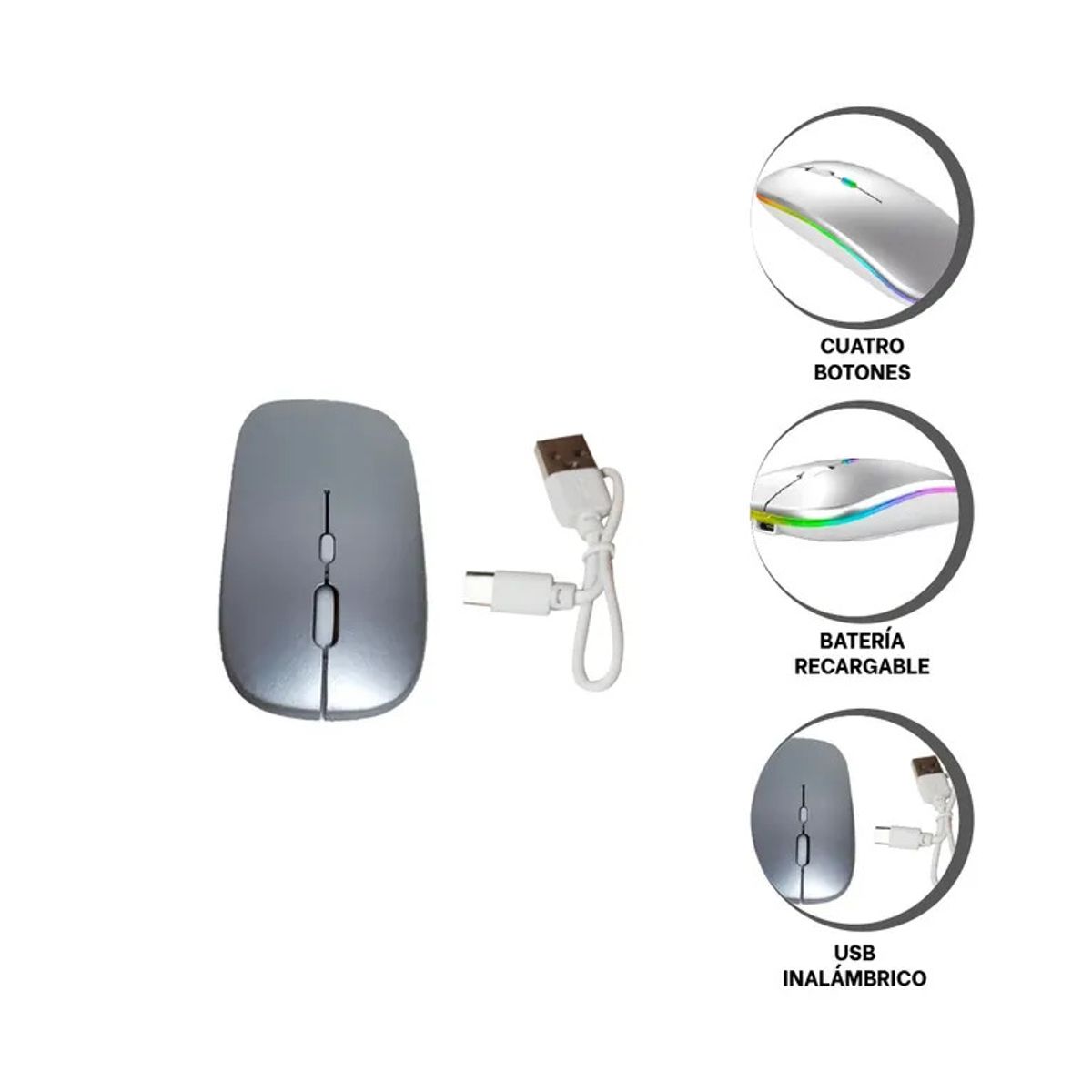 GENERICO - MOUSE INALAMBRICO ULTRA DELGADO RECARGABLE GRIS OSCURO