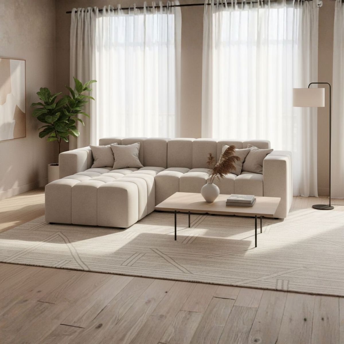 GENERICO - Seccional Cuadri en Tela Chenille Antifluido  Sofá Moderno y Confortable