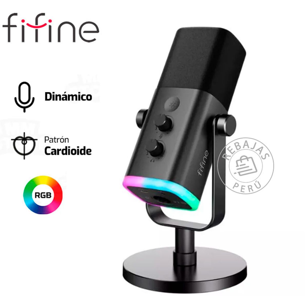 FIFINE - Micrófono Fifine AM8 Black Dinámico USBXLR con RGB y Mute