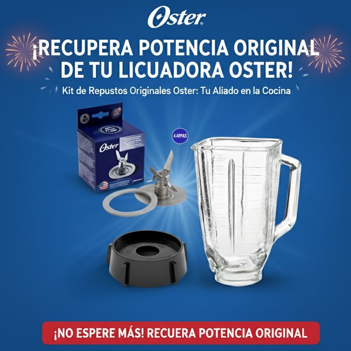 OSTER - KIT DE ACCESORIOS PARA LICUADORAS OSTER- vaso de vidrio no incluye tapa