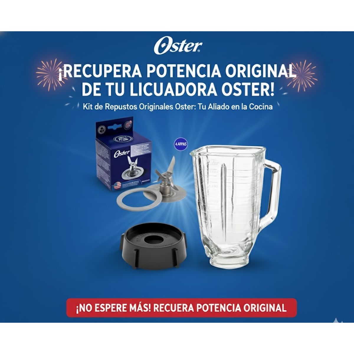 OSTER - KIT DE ACCESORIOS PARA LICUADORAS OSTER- vaso de vidrio no incluye tapa
