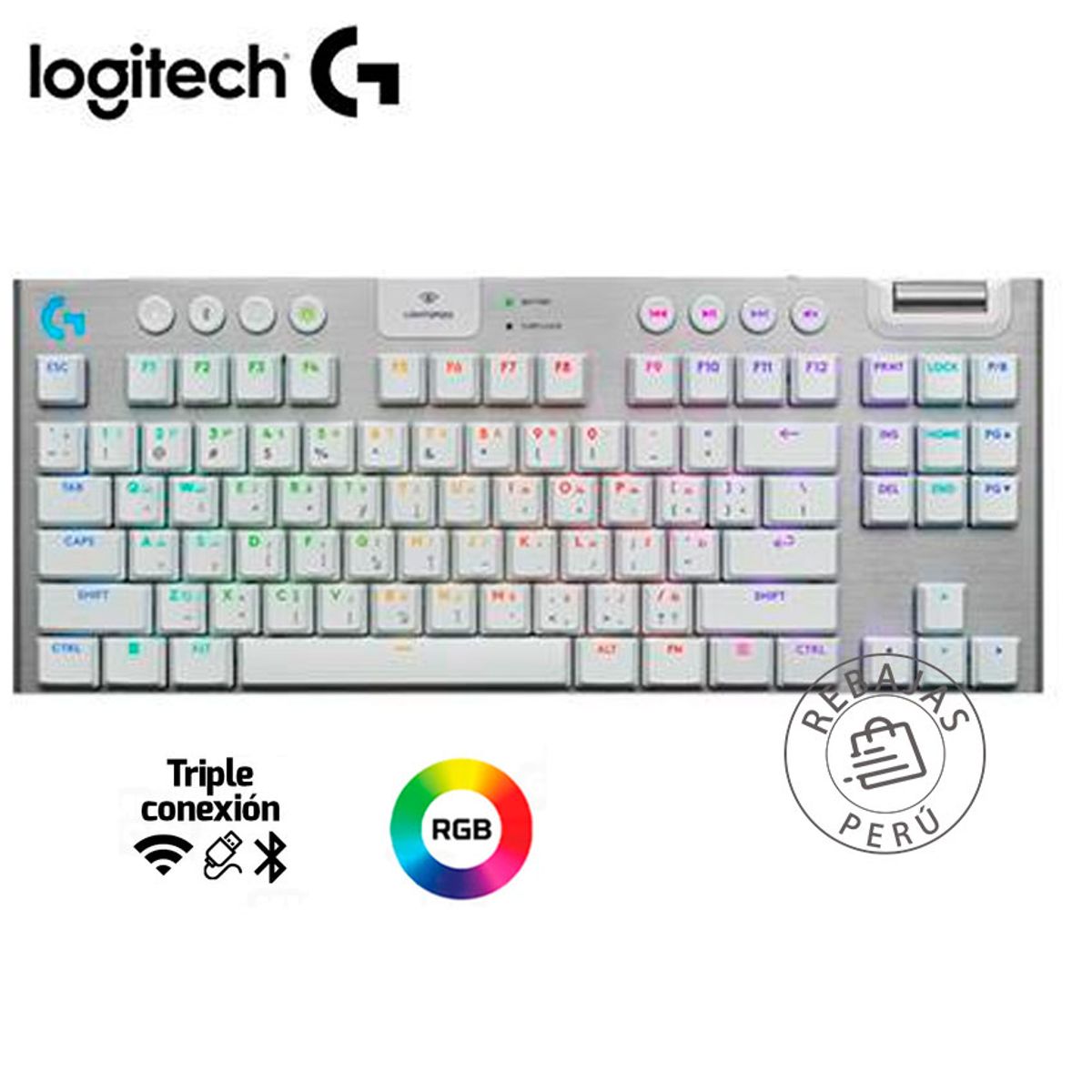 LOGITECH - Logitech G915 X TKL White Lightspeed RGB Mecánico Gamer Inalámbrico