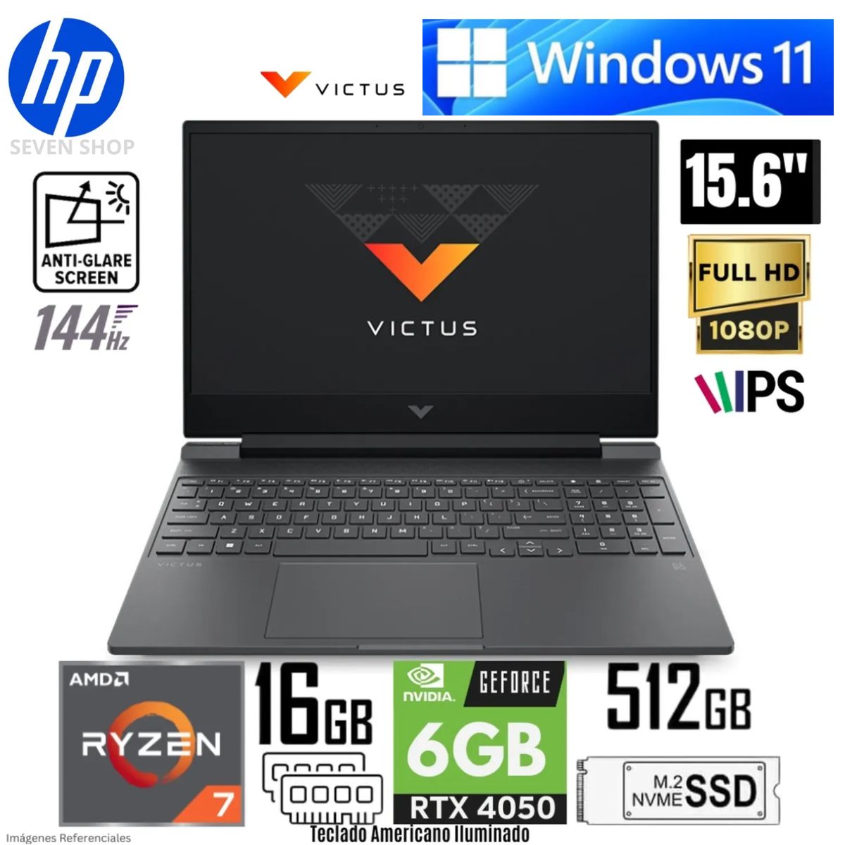 HP - Laptop Gaming HP Victus 15-FB3093DX - AMD RYZEN 7 7445HS 16GB 512GB RTX 4050 6GB 15.6″ FHD 144Hz W11
