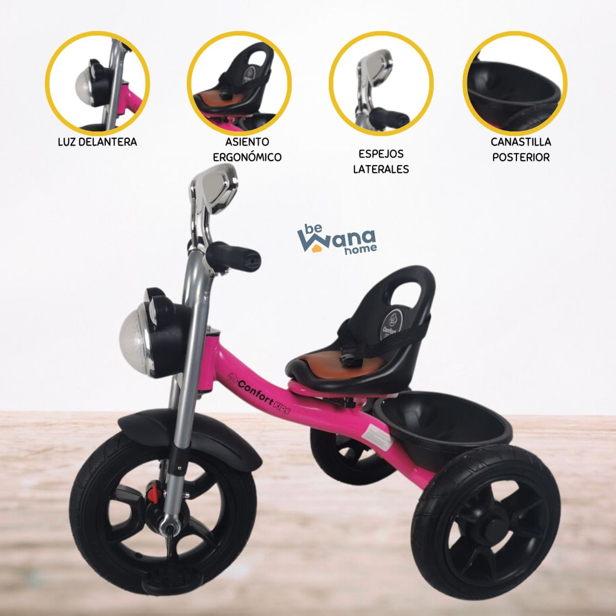 CONFORT KID'S - Triciclo Chavito para Niños «HARLEY»  PINK