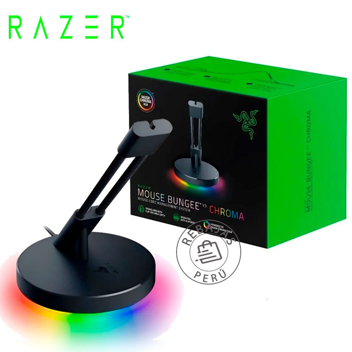 RAZER - Razer Mouse Bungee V3 Chroma RGB Soporte Cable Gaming Antideslizante