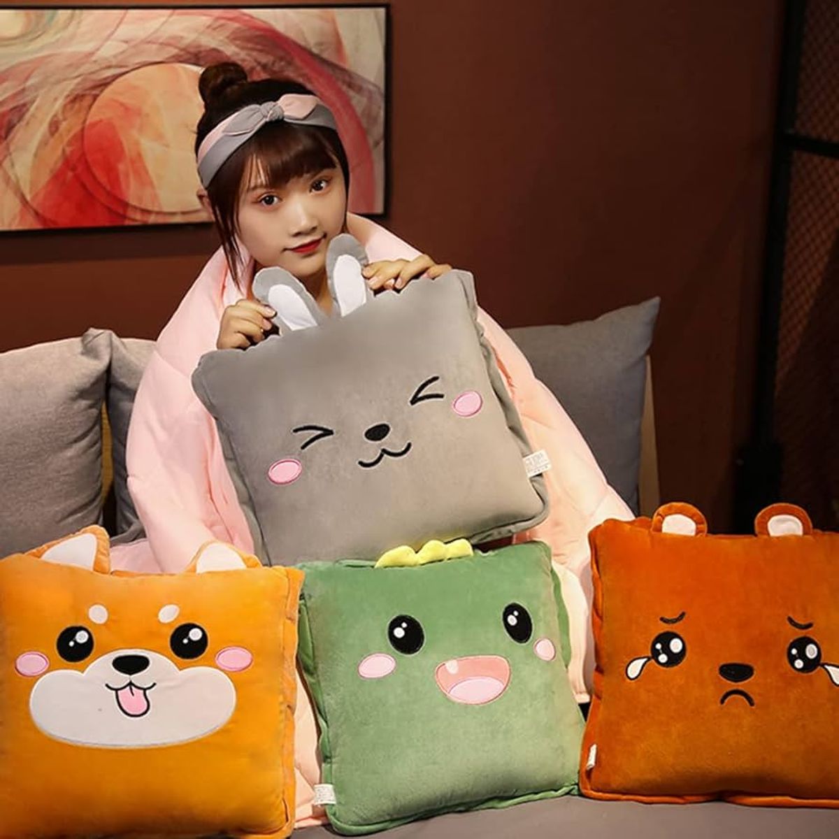 GENERICO - ALMOHADA Y EDREDRON 1 PLAZA COLORES VARIADOS ANIMALITOS