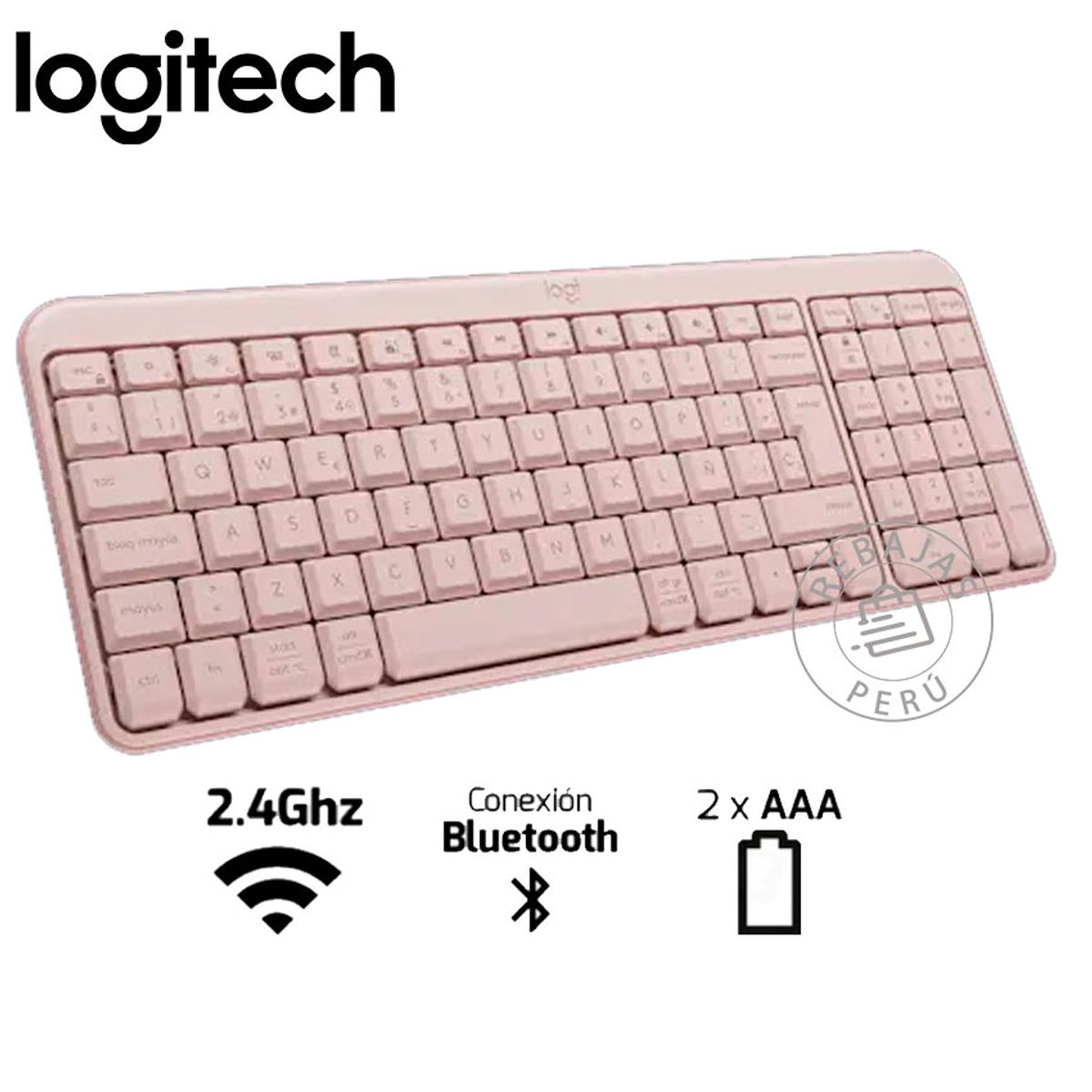LOGITECH - Teclado Inalámbrico Logitech K250 Bluetooth Rose Español Compacto
