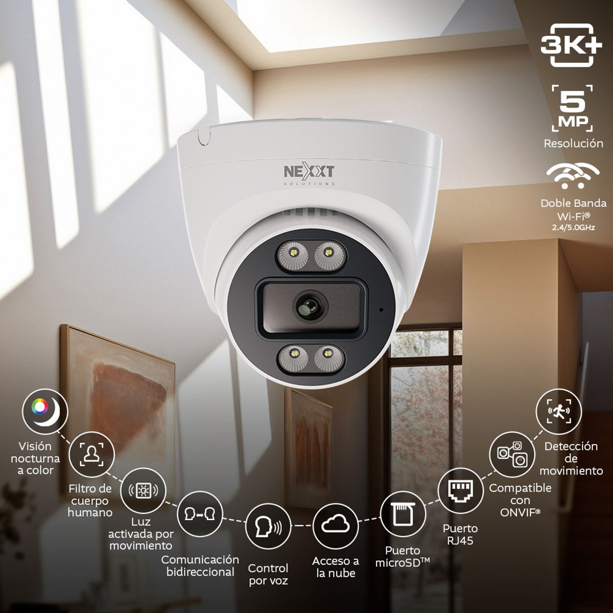 NEXXT SOLUTIONS - CAMARA FIJA INTELIGENTE WIFI PARA INTERIOR 5 MP 2K+ NEXXT