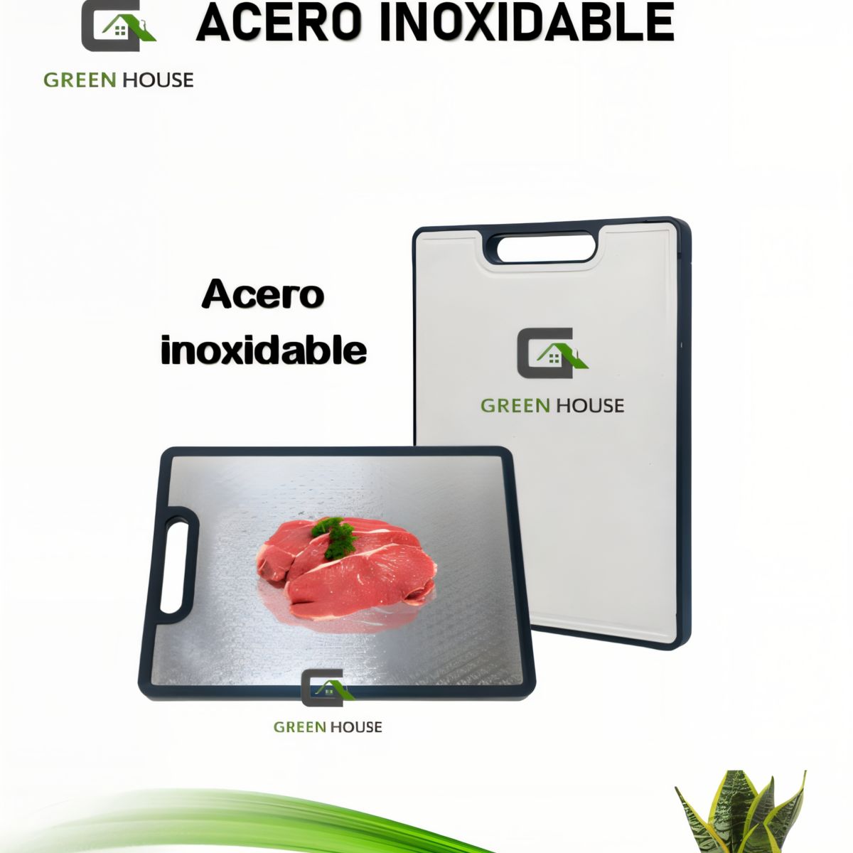 GREEN HOUSE - TABLA DE PICAR REVERSIBLE ACERO INOXIDABLE