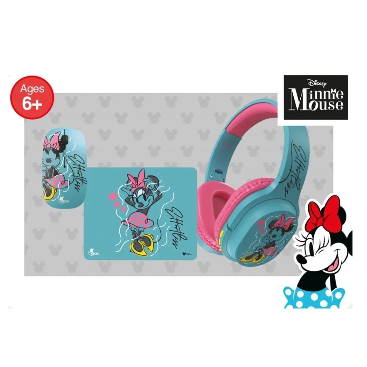 XTECH - PACK 3 EN 1 XTECH MINNIE MOUSE DE DISNEY INCLUYE AUDÍFONOS BLUETOOTH MOUSE INALÁMBRICO Y MOUSE PAD