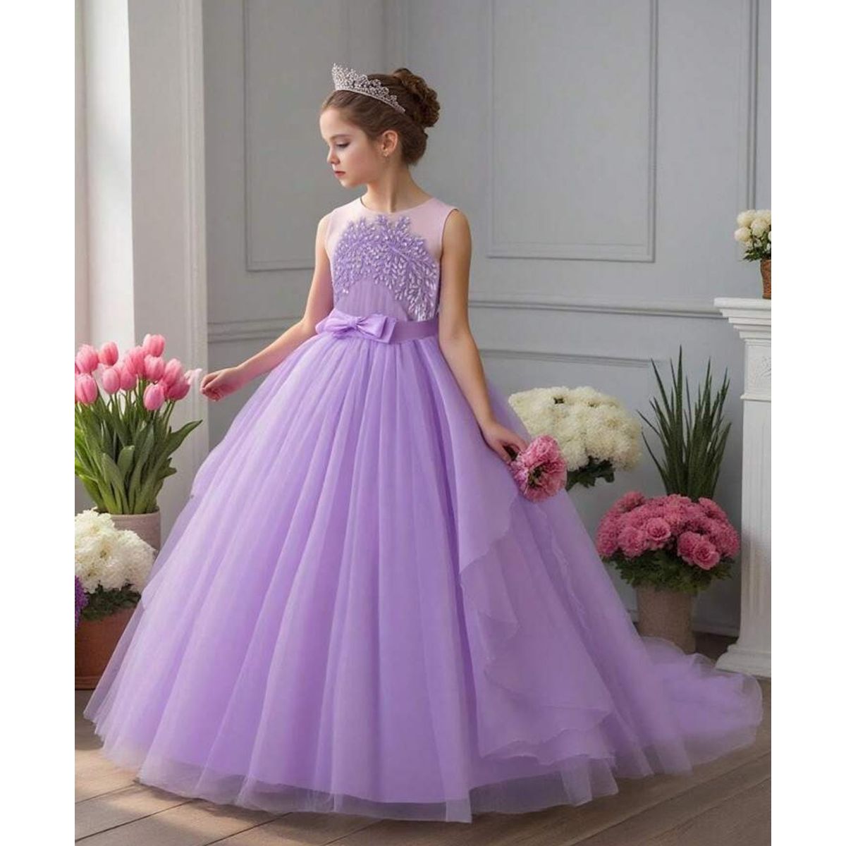 GENERICO - Vestido Niña Princesa Lila Con Cola Talla 8