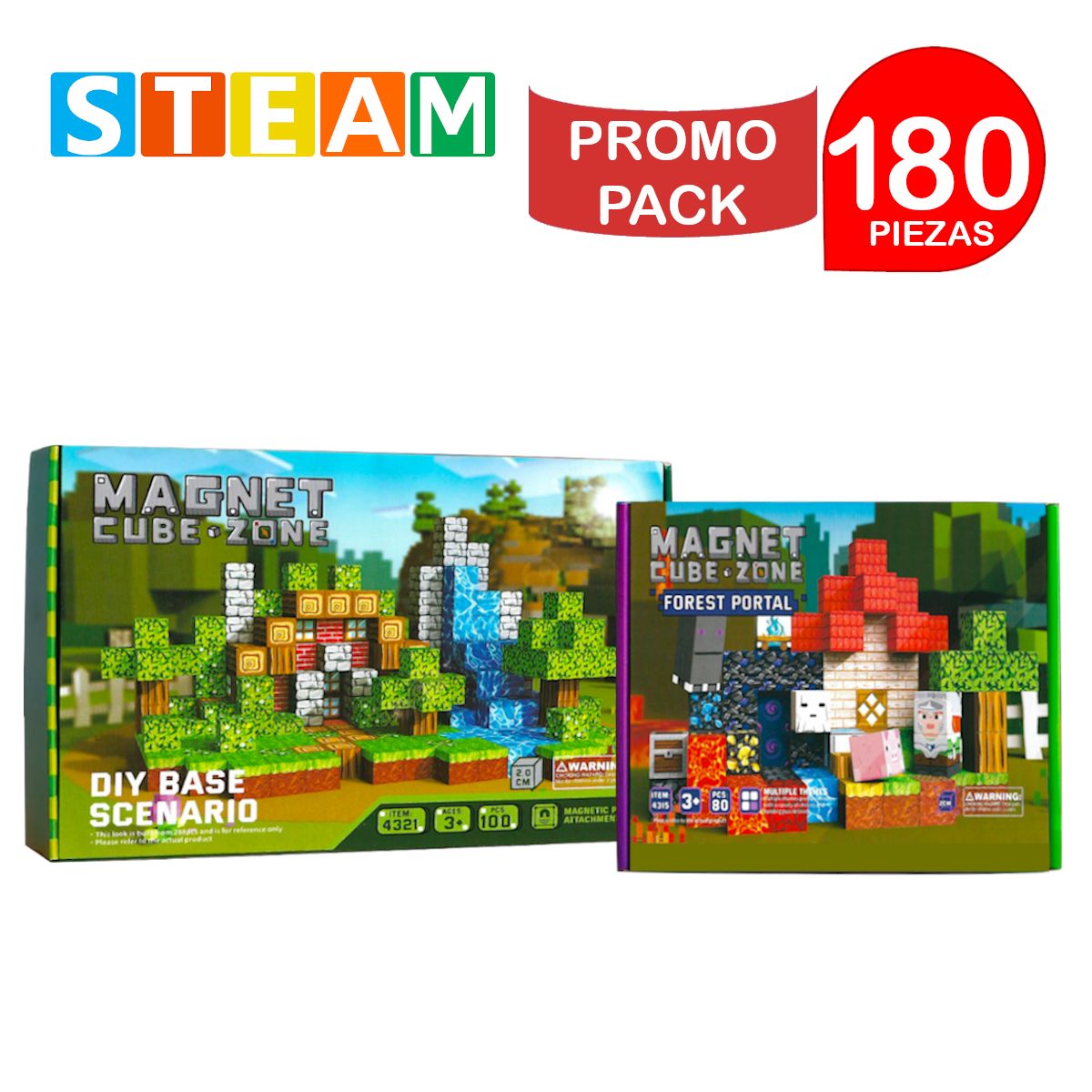STM - Cubos magnéticos 3D didácticos STEAM 100pz+80pz PROMO PACK 180 piezas