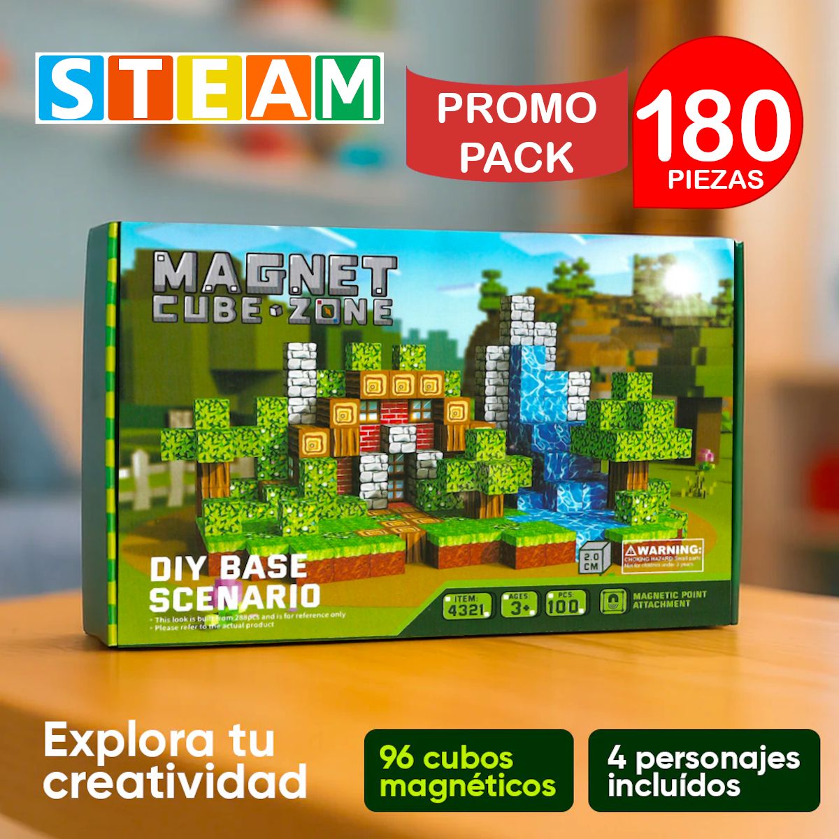 STM - Cubos magnéticos 3D didácticos STEAM 100pz+80pz PROMO PACK 180 piezas