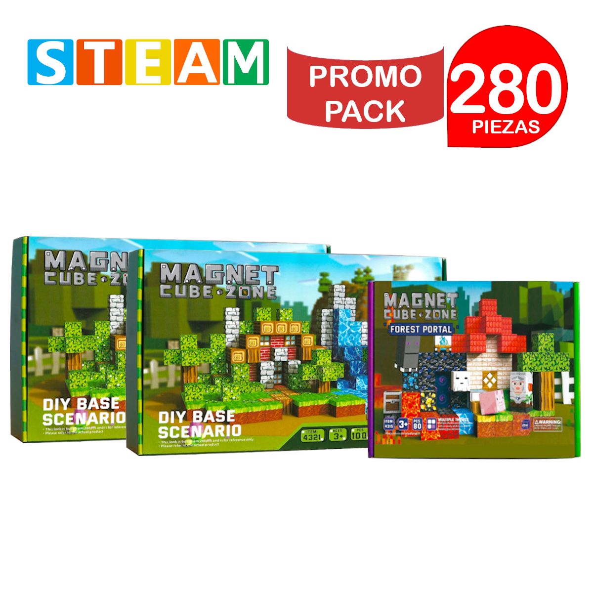 STM - Cubos magnéticos 3D didácticos STEAM 200pz+80pz PROMO PACK 280 piezas