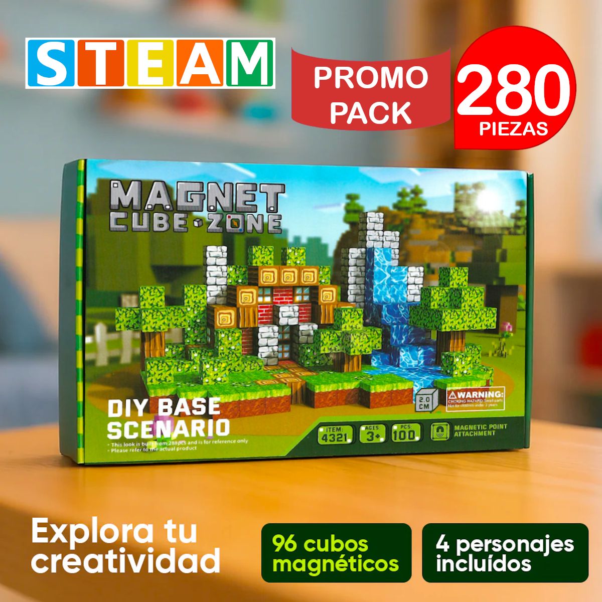 STM - Cubos magnéticos 3D didácticos STEAM 200pz+80pz PROMO PACK 280 piezas
