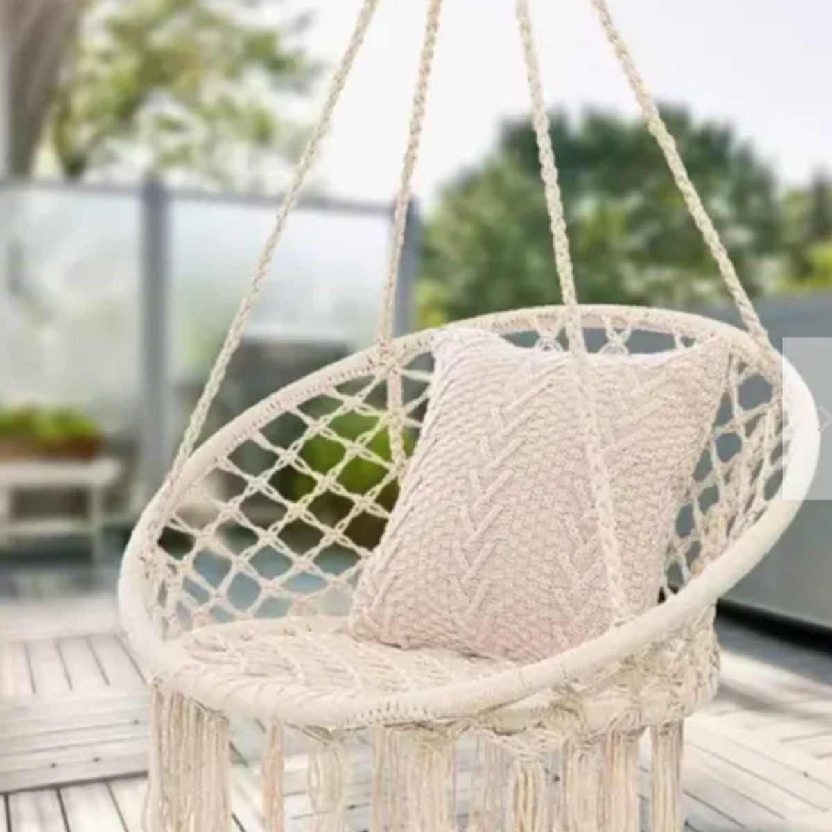 GENERICO - SILLA COLGANTE COLUMPIO HAMACA TEJIDA CON ACCESORIOS PARA COLGAR TERRAZA JARDÍN HOGAR CREMA