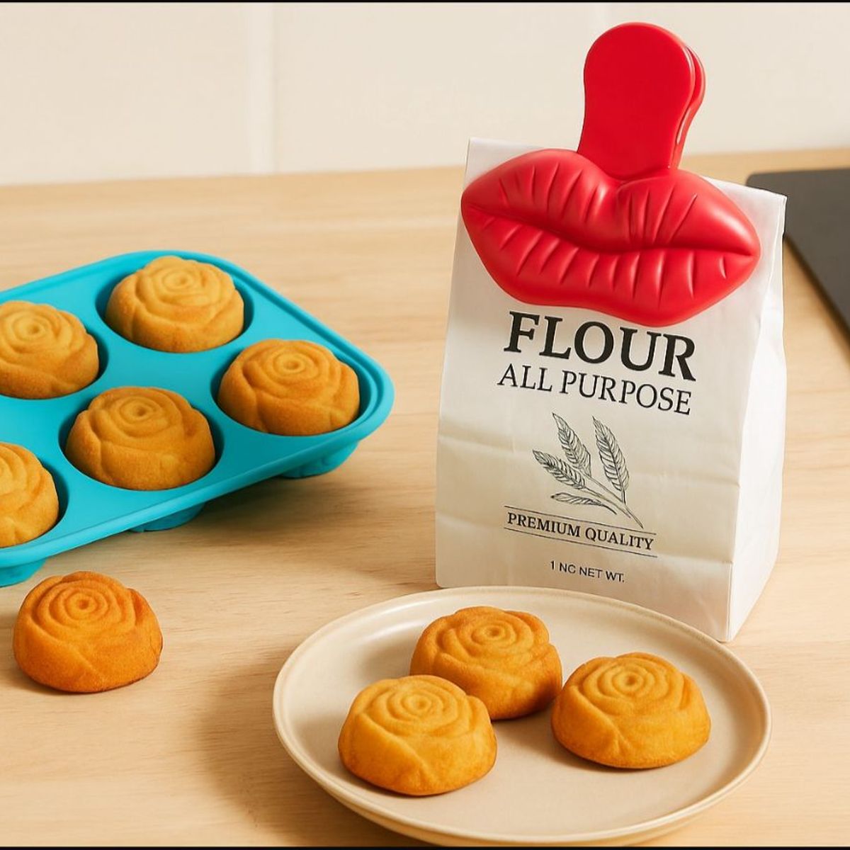 GENERICO - PACK 2 Moldes de Silicona Diseño de Rosas + SET 3 clips Imantados diseño Labios