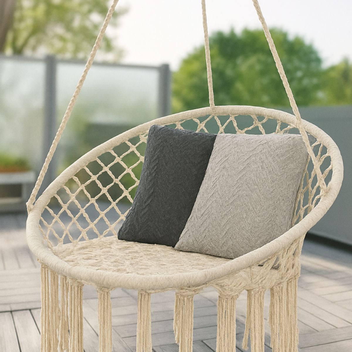 GENERICO - SILLA COLGANTE COLUMPIO HAMACA TEJIDA PARA TERRAZA JARDÍN HOGAR INTERIOR O EXTERIOR GRIS