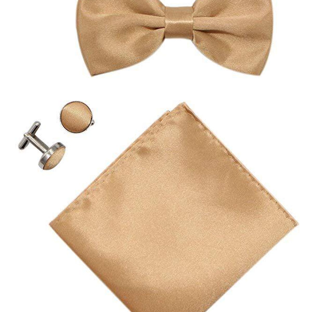 42AROZINA - Solid Color Adjustable Pre-Tied Bowtie Pocket Square Cufflinks for Men Wedding Party Business