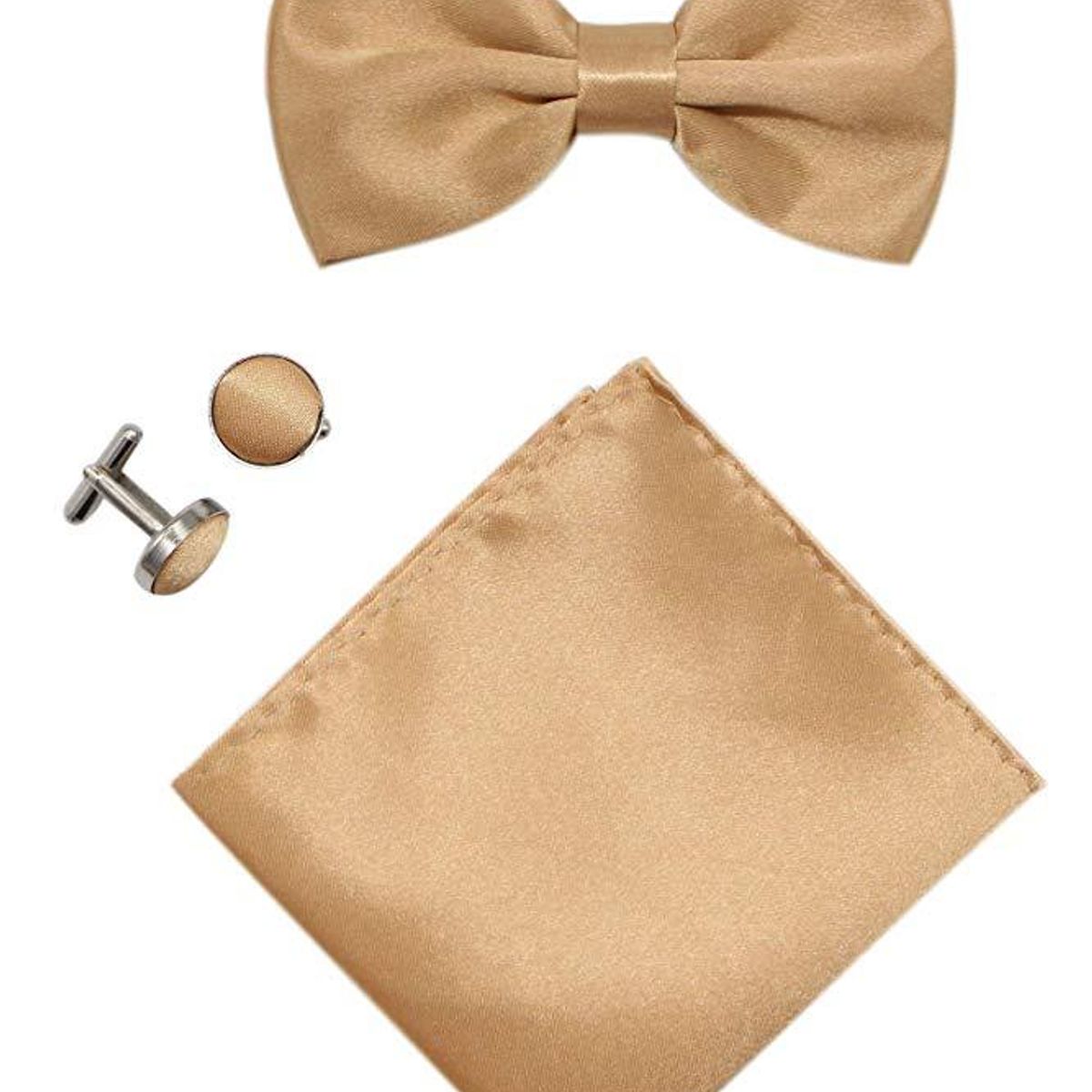 42AROZINA - Solid Color Adjustable Pre-Tied Bowtie Pocket Square Cufflinks for Men Wedding Party Business