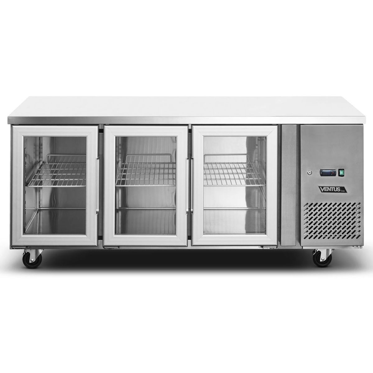 VENTUS - Mesa Refrigerada Acerada con 3 puertas de Vidrio, VMR3PS-420V - Ventus