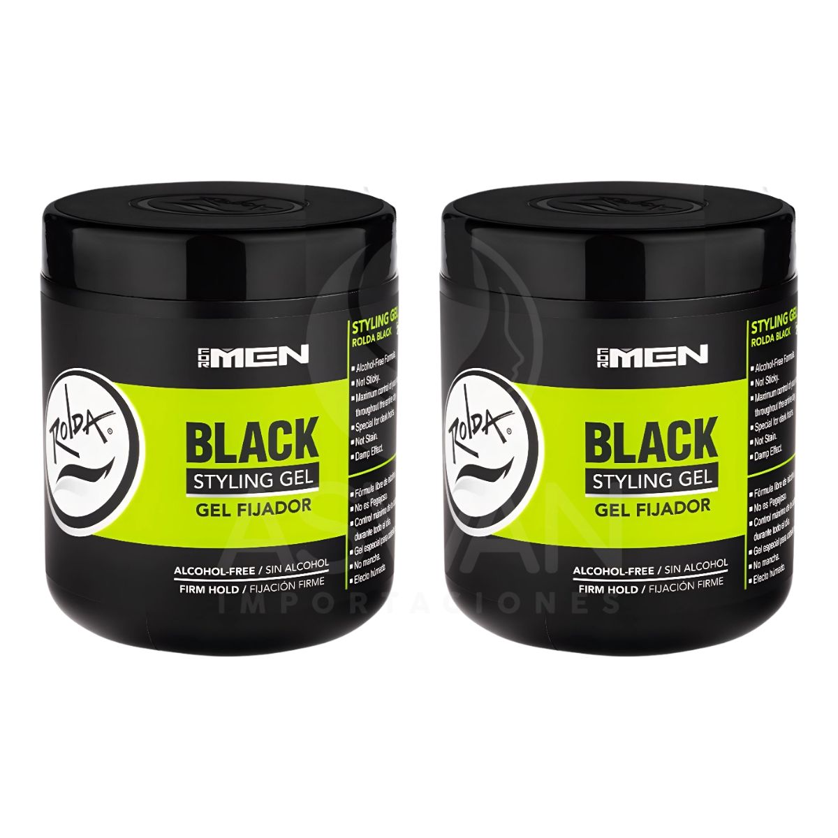 GENERICO - Pack x2 Gel Fijador Sin Alcohol Black 500 gr - ROLDA