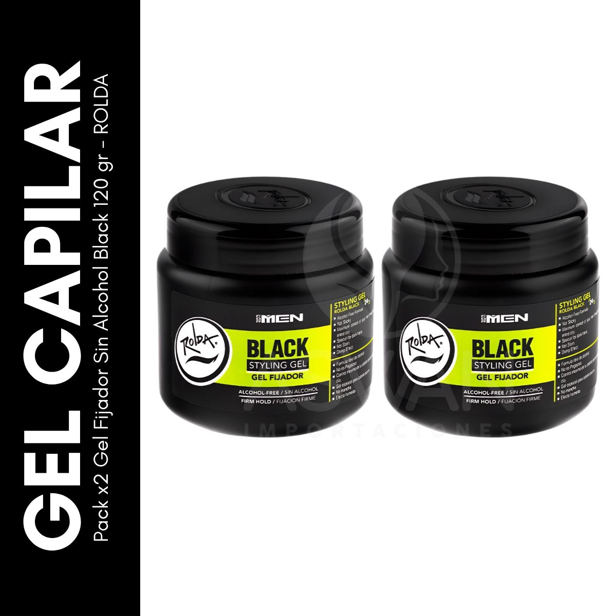 GENERICO - Pack x2 Gel Fijador Sin Alcohol Black 120 gr - ROLDA