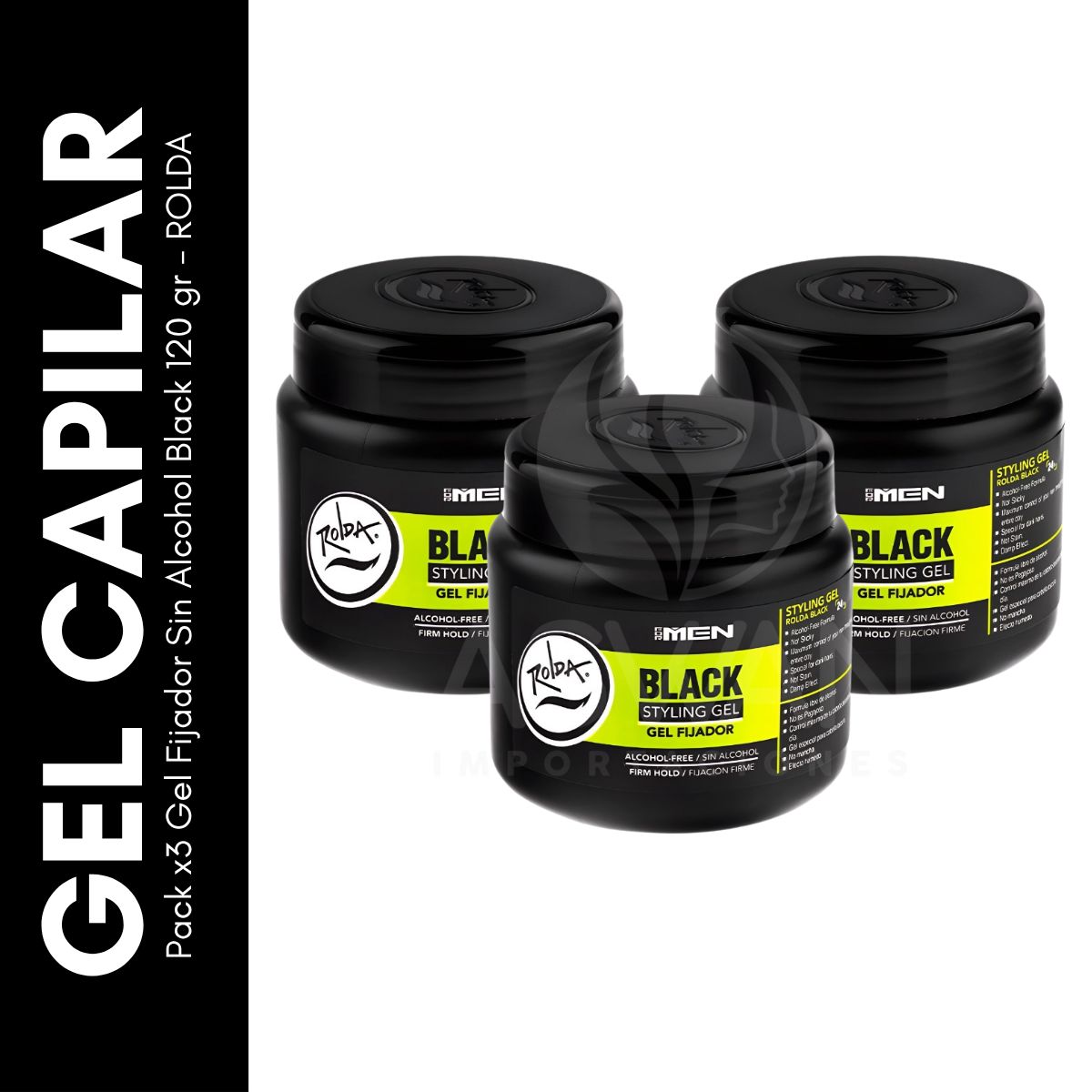 GENERICO - Pack x3 Gel Fijador Sin Alcohol Black 120 gr - ROLDA