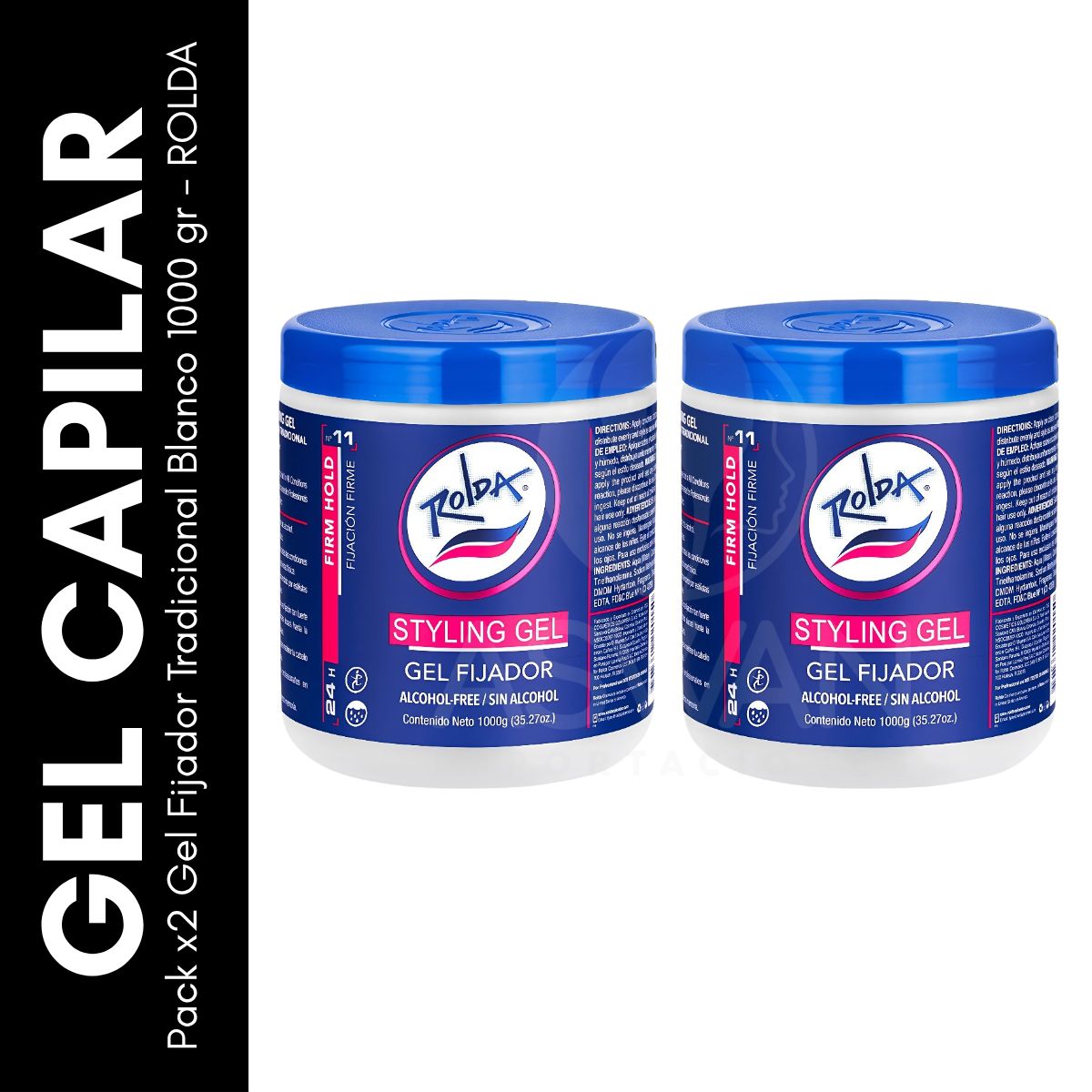 GENERICO - Pack x2 Gel Fijador Tradicional Blanco 1000 gr - ROLDA