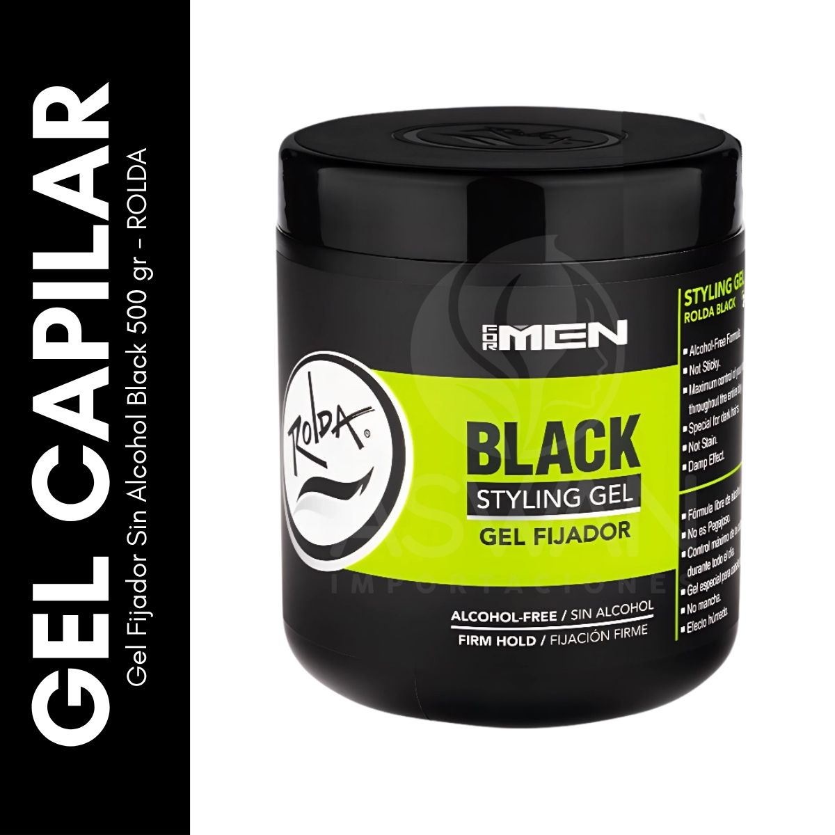 GENERICO - Gel Fijador Sin Alcohol Black 500 gr - ROLDA