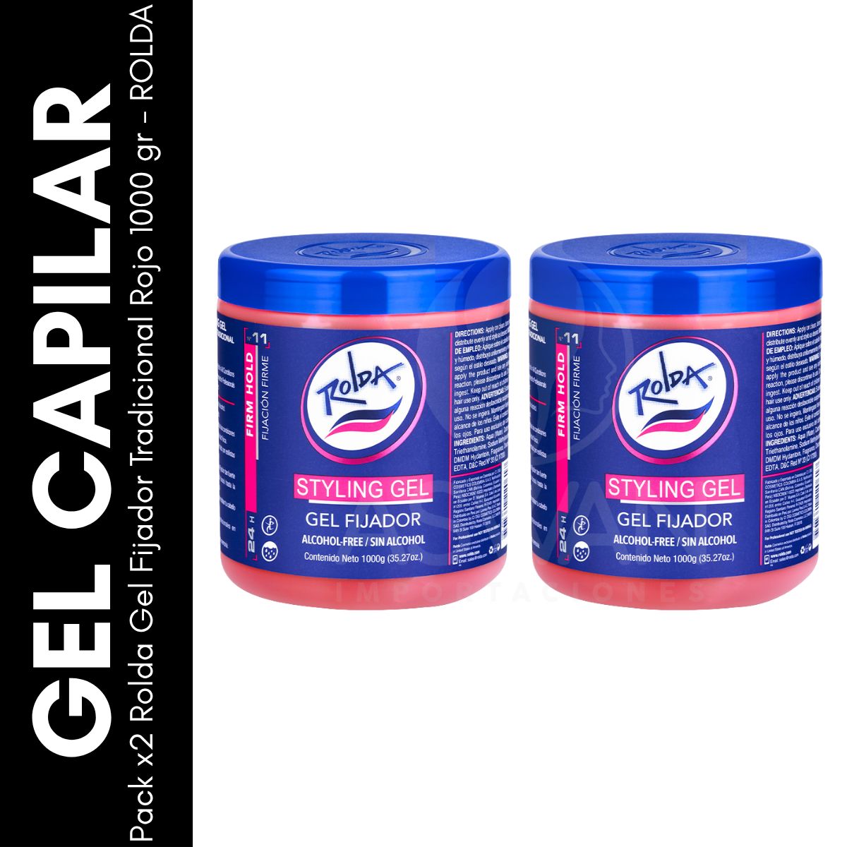 GENERICO - Pack x2 Rolda Gel Fijador Tradicional Rojo 1000 gr - ROLDA
