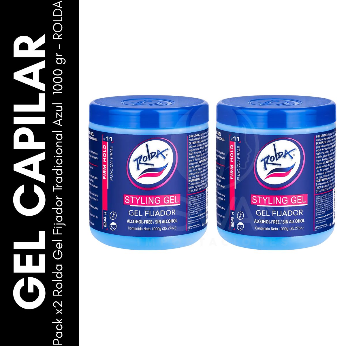 GENERICO - Pack x2 Rolda Gel Fijador Tradicional Azul  1000 gr - ROLDA