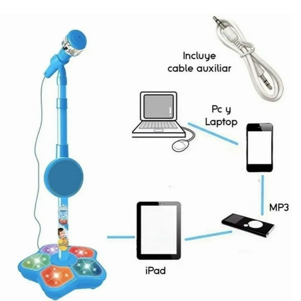 GENERICO - MICROFONO KARAOKE CON PEDESTAL Y LUCES PARA NIÑOS
