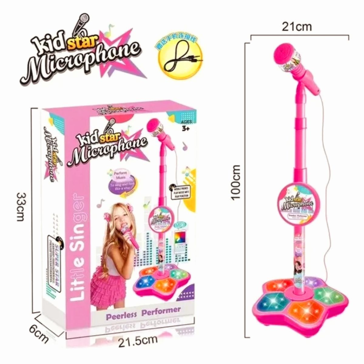 GENERICO - MICROFONO KARAOKE CON PEDESTAL Y LUCES PARA NIÑOS