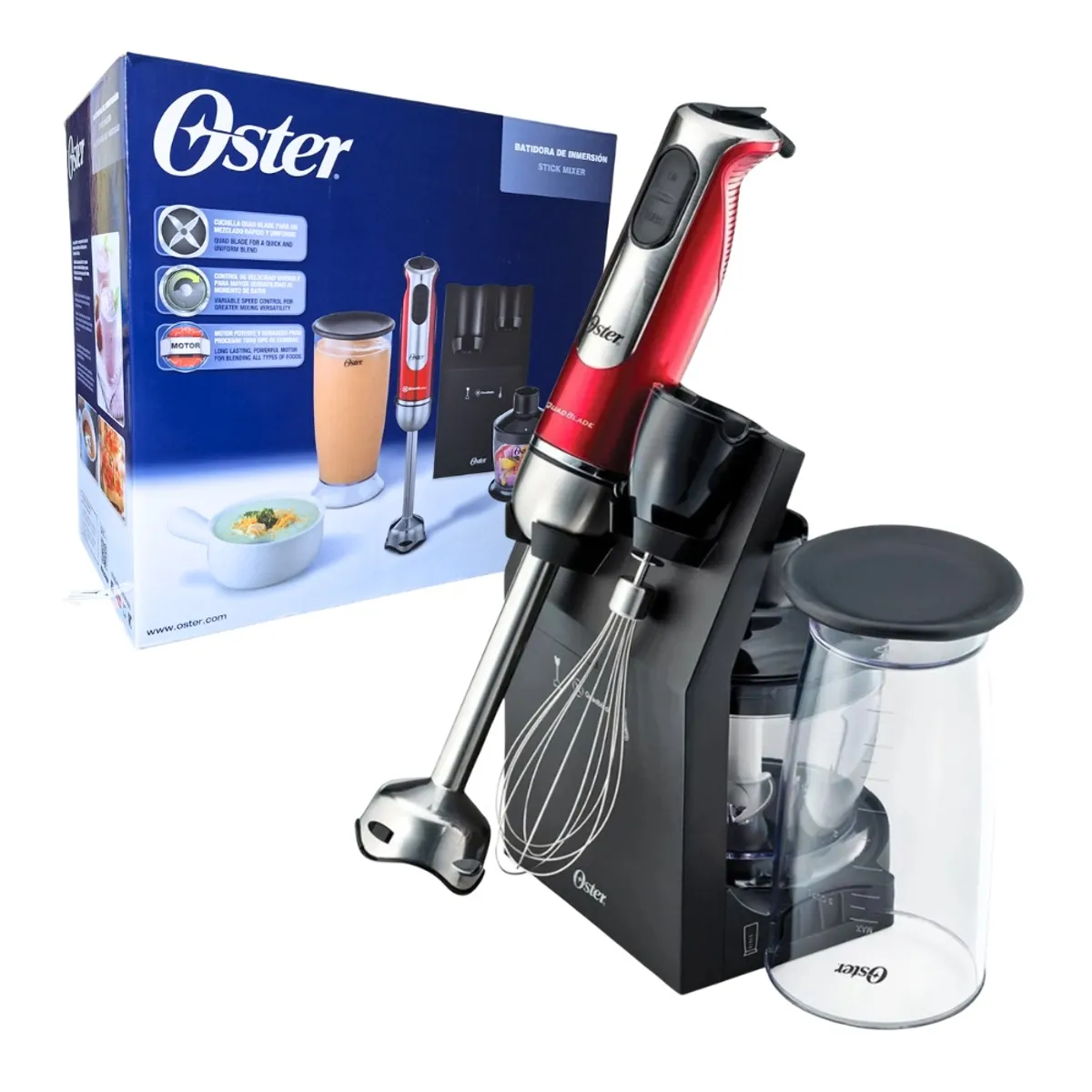 OSTER - Set de Batidora Licuadora de Inmersión Desmontable Color Rojo Oster Fpsthb2801