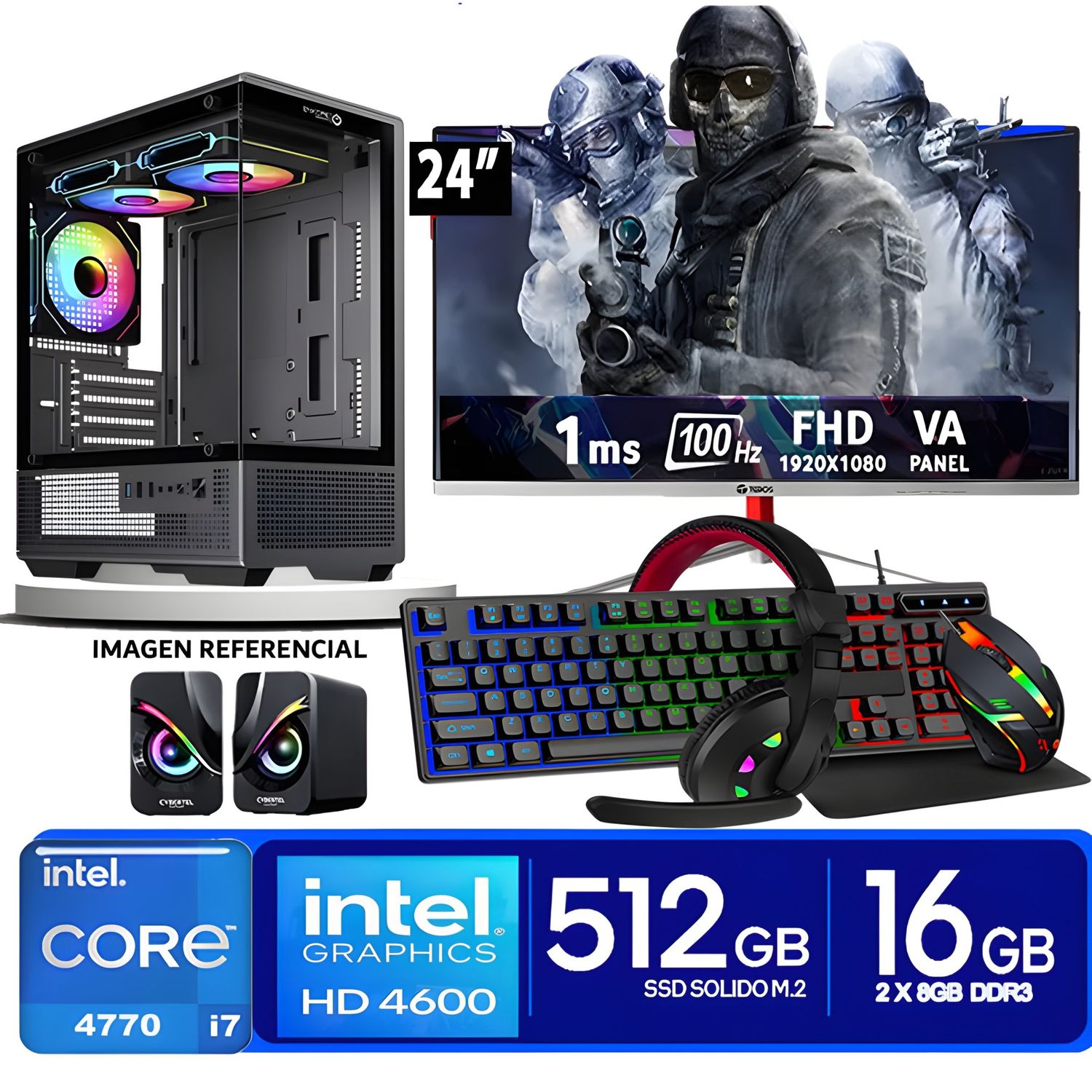 Computadora Pc Intel Core i7 4770  Monitor 24 fhd' RAM 16 GB SSD 500 GB PARLANTES