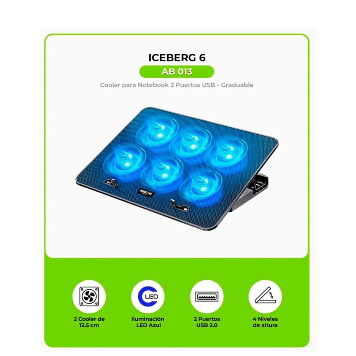 AIRBOOM - Cooler Airboom Iceberg 6 Ventiladores LED 6 cm para Laptop
