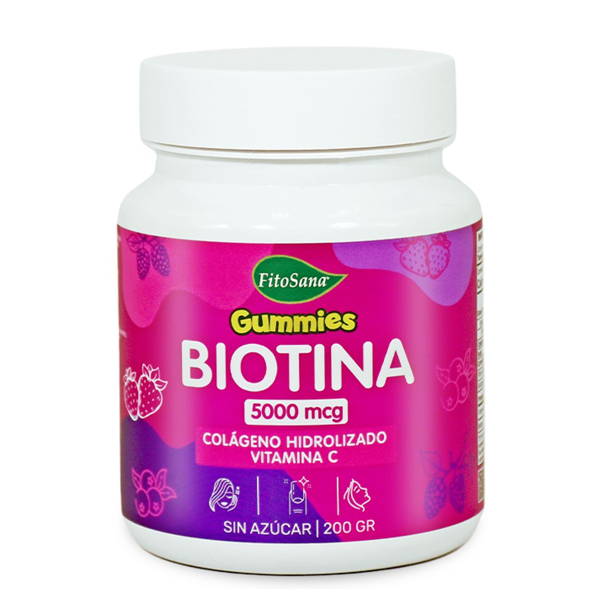 FITOSANA - GUMMIES BIOTINA 5000 mcg FITOSANA - GOMITAS FUNCIONALES CON COLAGENO HIDROLIZADO VITAMINA C SABOR FRUTOS DEL BOSQUE 200G