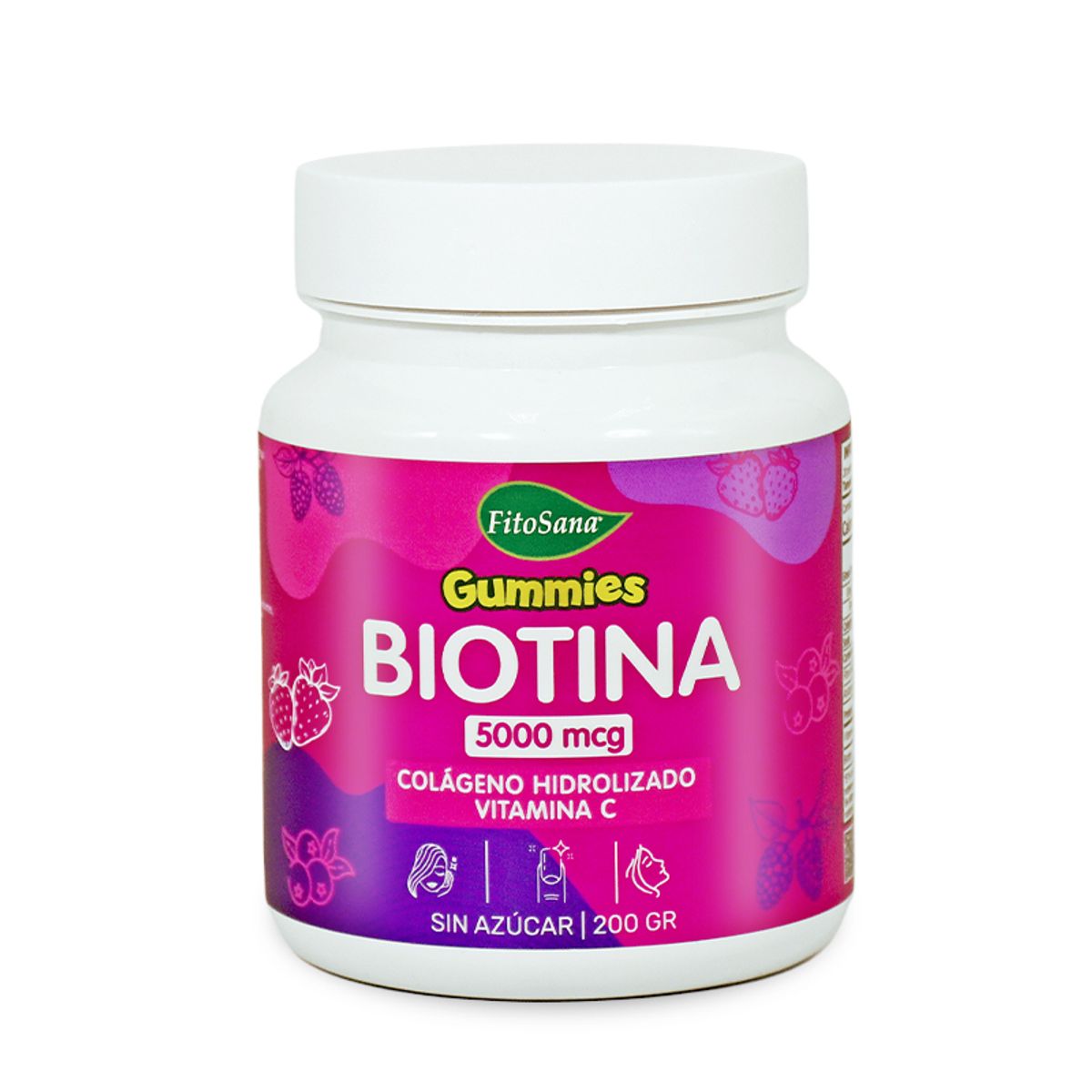 FITOSANA - GUMMIES BIOTINA 5000 mcg FITOSANA - GOMITAS FUNCIONALES CON COLAGENO HIDROLIZADO VITAMINA C SABOR FRUTOS DEL BOSQUE 200G