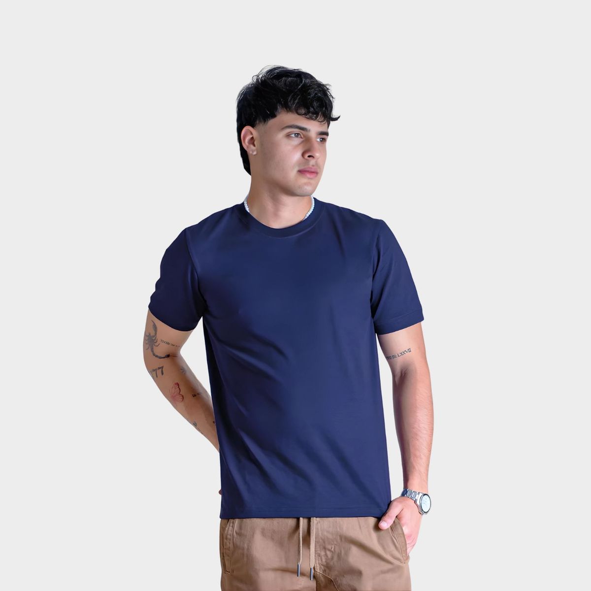 PAPIROS DENIM - Polo Básico para Hombre Cuello Redondo Papiros Denim 100% Algodón Jersey