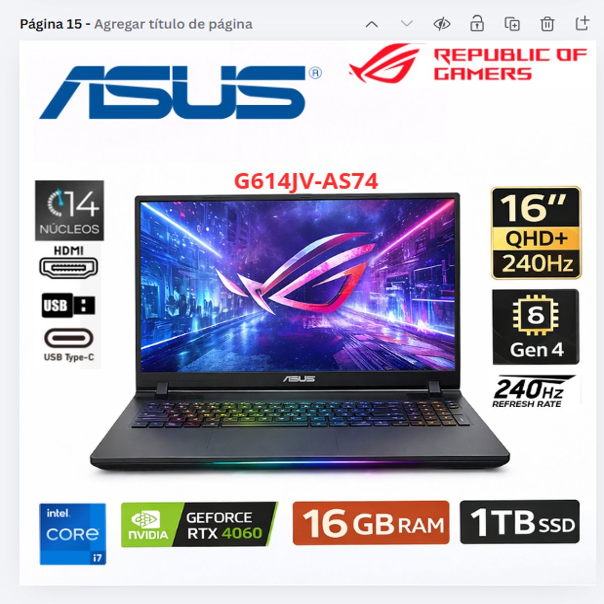 ASUS - Asus ROG STRIX G16 GAMING Core™ i7-13650HX 1TB SSD 16GB 16"  WIN11  RTX 4060 8192MB
