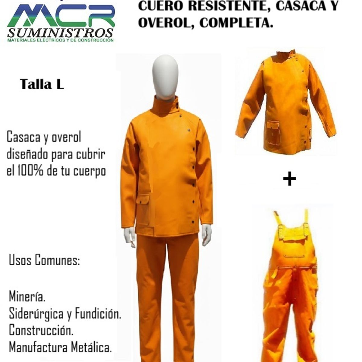 GENERICO - EQUIPO PARA SOLDADOR DE CUERO RESISTENTE CASACA Y OVEROL COMPLETA TALLA L
