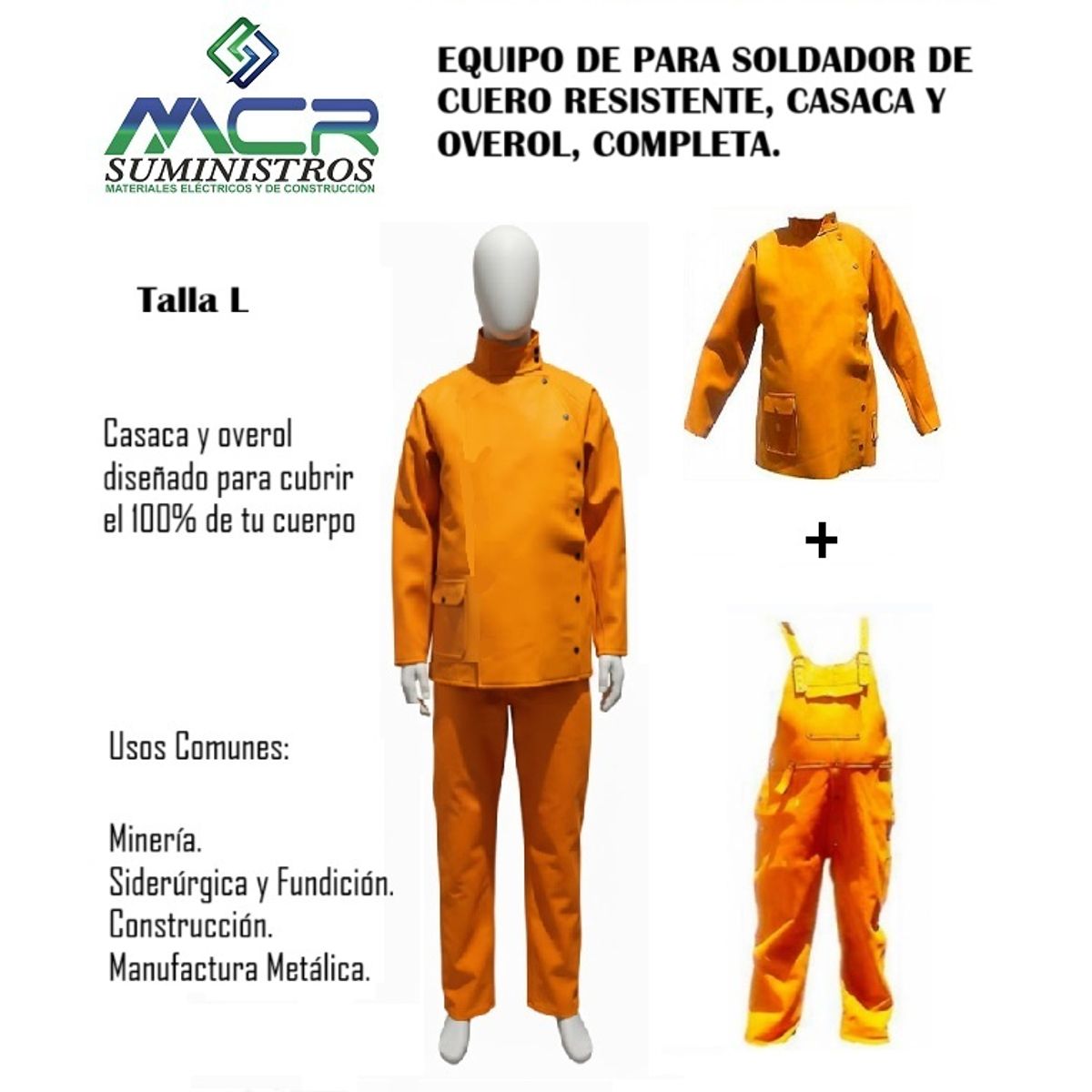 GENERICO - EQUIPO PARA SOLDADOR DE CUERO RESISTENTE CASACA Y OVEROL COMPLETA TALLA L