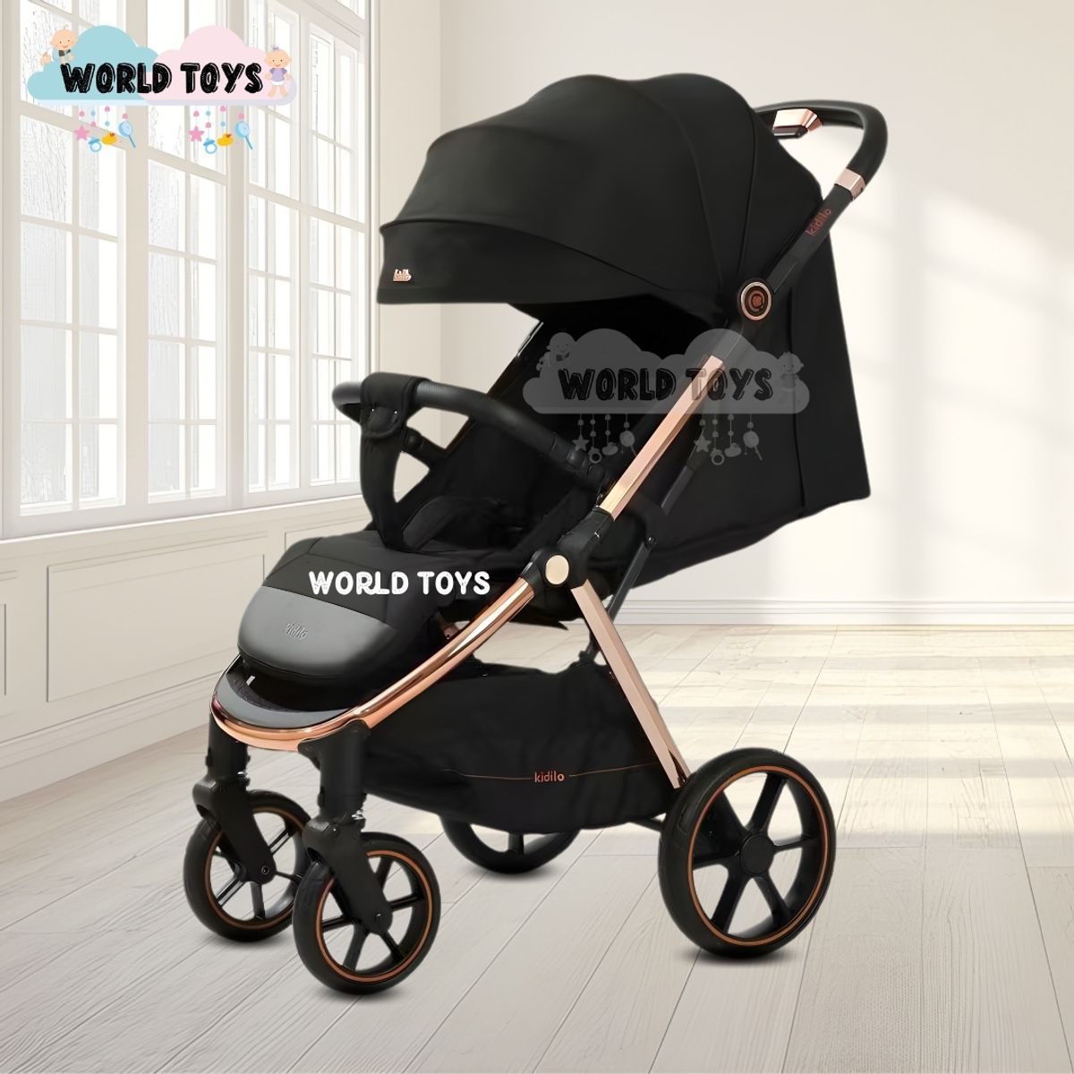 BABY - Coche Maleta de Lujo «KINDY GOLD» Kidilo Black