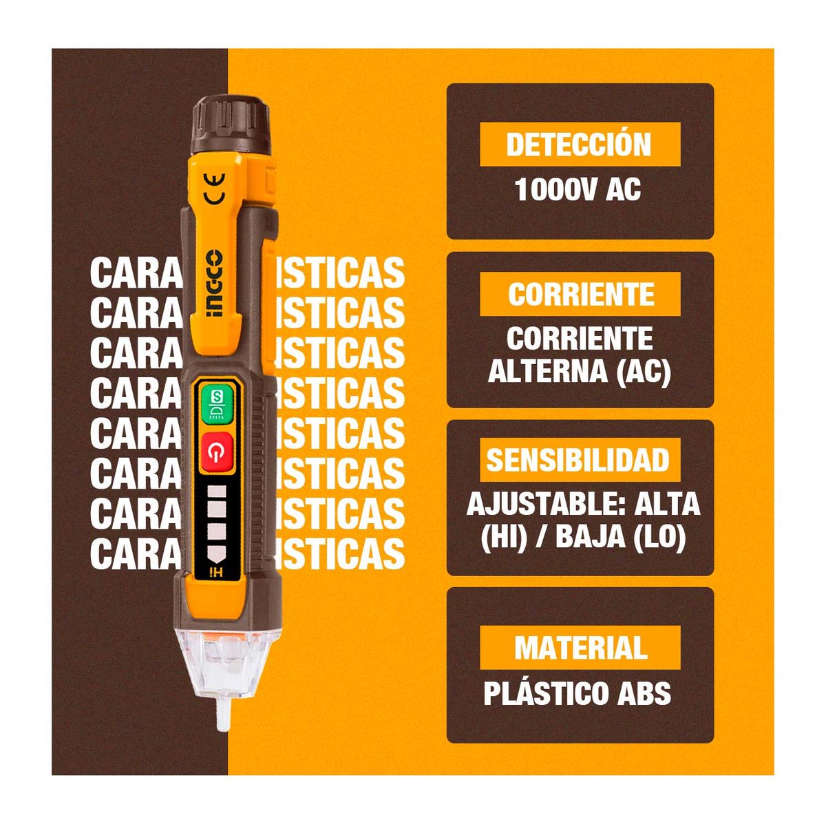 INGCO TOOLS - Detector De Voltaje Sin Contacto + 2 Baterías AA - Ingco