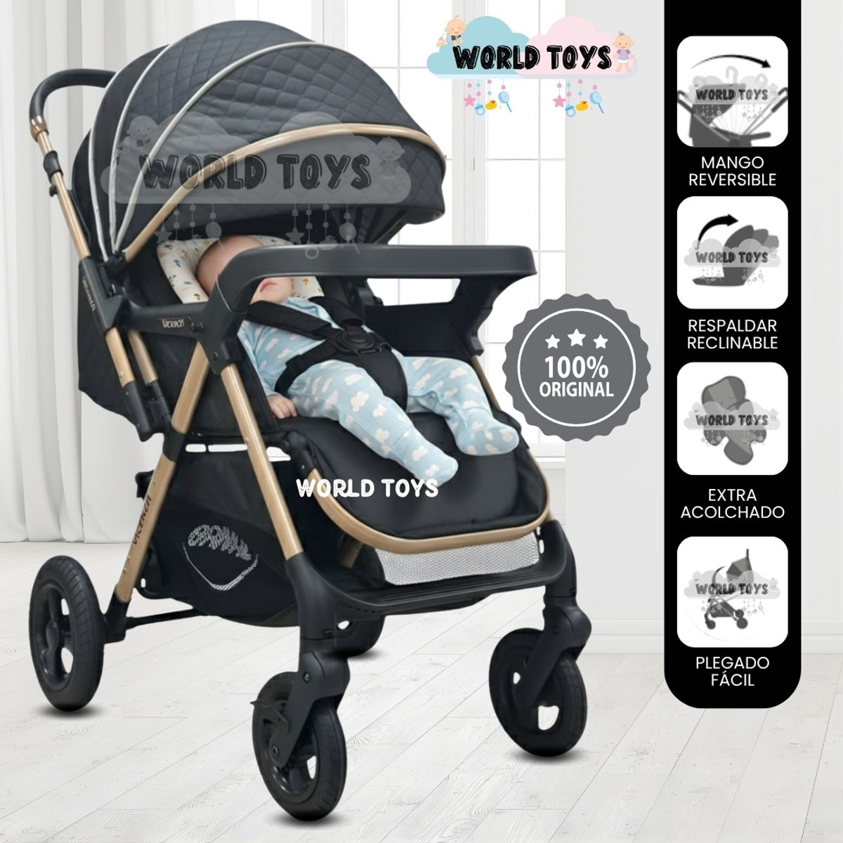 Baby - Coche Cuna De Lujo «DANNEL» con Mochila Black