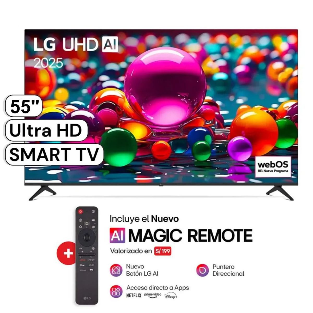 LG - Televisor LG 55" LED UHD 4K Smart TV ThinQ AI 55UA8000PSB  + Magic Remote - Nuevo 2025
